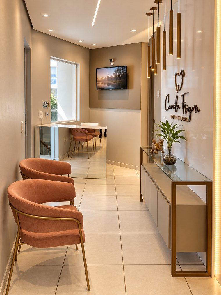 Recepção da Camila Frizon Odontologia, em Sananduva